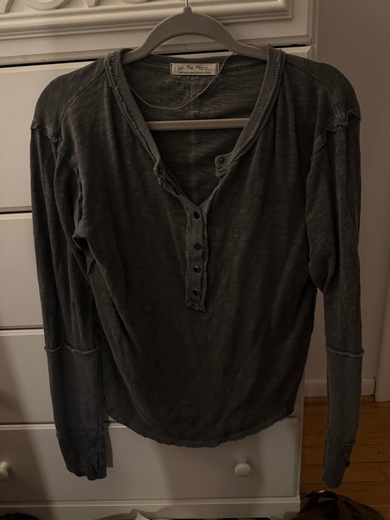 Free People Tops - Free people Washed Black Henley Long Sleeve Top